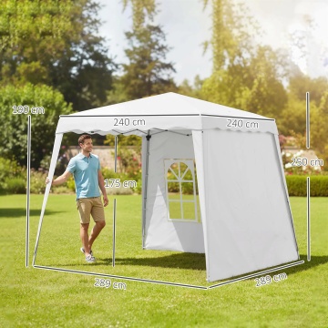 Pavilion pliabil 240x240x250 cm, baza 289x289 cm, 2 laterale, acoperis poliester impermeabil UV50+, inaltime reglabila, cadru otel, alb - Verificat A · Re-Bloom - Img 3