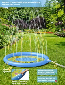 Piscina pentru copii cu stropitoare Glymnis, PVC, albastru/galben, 170 cm - Img 3