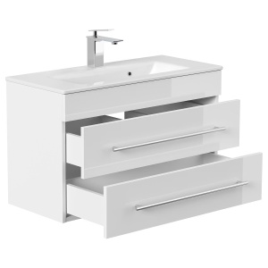 Portus dulap de baie cu lavoar 80x50x36 cm, 2 sertare, PAL foliat, alb lucios - Verificat A · Re-Bloom - Img 2
