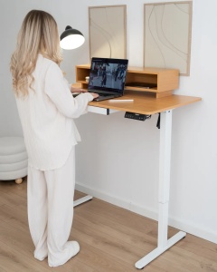 Produs Resigilat Birou electric reglabil Re-Bloom Lucama, PAL/otel, 120x60x88-133 cm, 3 memorii inaltime, port USB 18W, pad mouse inclus, 70 kg, natur/alb - Verificat A - Img 3