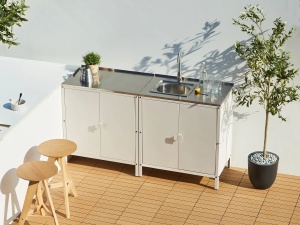 Produs Resigilat Dulap bucatarie exterior cu chiuveta Re-Bloom Vilama, otel/inox, 80x50x90 cm, bazin 38x33x18 cm, robinet inclus, alb/argintiu - Verificat A - Img 4
