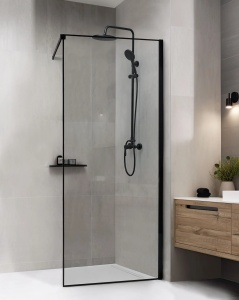 Produs Resigilat Paravan de dus Re-Bloom Waspam, 80x190 cm, sticla securizata 6mm, aluminiu/inox, usa reversibila, negru transparent - Verificat A - Img 3