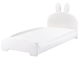 Produs Resigilat Pat copii model Rabbit Re-Bloom Perros, 90x200 cm, textil/placaj plop, somiera 17 lamele, tablie 98x70 cm, 150 kg, alb - Verificat A