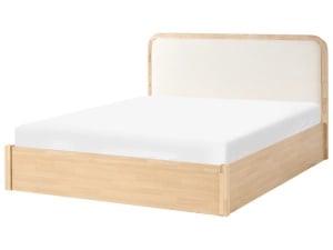 Produs Resigilat Pat matrimonial Re-Bloom Perouges, 160x200 cm, MDF/lemn cauciuc/textil, somiera 32 lamele arc, tablie 170x104 cm, 150 kg, natur - Verificat A