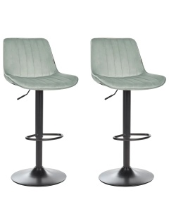 Produs Resigilat Set 2 scaune de bar Re-Bloom Dubrovnik, catifea/otel, 51x54x88-109 cm, pivotante 360°, inaltime reglabila, 120 kg, verde menta/negru - Verificat B