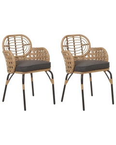 Produs Resigilat Set 2 scaune de gradina cu perne Re-Bloom Pratello, ratan PE/textil/otel, 45x49x84 cm, 100 kg, gri grafit/natur - Verificat A