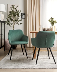 Produs Resigilat Set 2 scaune de masa Re-Bloom Casmalia, catifea, 60x66x80 cm, sezut 50x36 cm, 150 kg, verde inchis/negru - Verificat A - Img 2