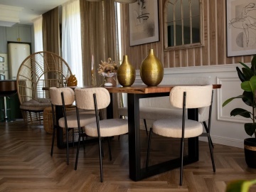 Produs Resigilat Set 2 scaune dining Allison, boucle/otel, 47x52x77 cm, 120 kg, bej deschis si negru - Verificat A - Img 5