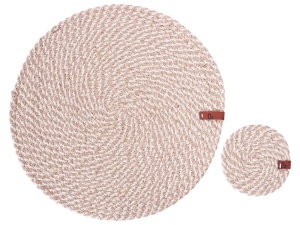 Produs Resigilat Set 6 naproane si 6 suporturi pahare Re-Bloom Pipturus, iuta/bumbac, 35x35 si 10x10 cm, bej - Verificat A