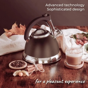 Pykal ceainic cu fluier otel inoxidabil chirurgical, 2.8L, 2 infuzoare, maner iCool, baza 5 straturi, compatibil inductie/gaz/electric, negru - Verificat A · Re-Bloom - Img 4
