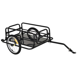Remorca pentru bicicleta cu pereti pliabili, otel/PE 2mm, 139x71.5x49 cm, suprafata incarcare 71x42x25 cm, roti 16", carlig + 4 reflectoare, capacitate 40kg, 11kg, negru - Verificat A · Re-Bloom