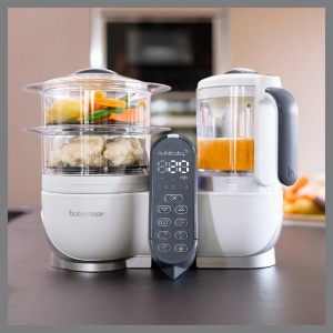 Robot de Bucatarie 6 In 1 Babymoov Pack Nutribaby Alb Cu 3 Boluri Pentru Bebelusi 180ml + 2 Linguri, Ideal Pentru Diversificare, Resigilat, Grad A