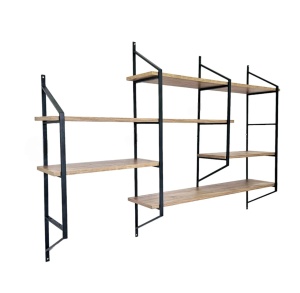 Rustic Edge rafturi perete 180x120x28 cm, PAL 18mm, cadru metal, negru pin - Verificat A · Re-Bloom
