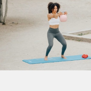 Saltea pentru antrenament si husa de protectie, pentru yoga, fitness, aerobic, pilates, exercitii la sol, POWRX, Antiderapant, 183x60 cm, Albastru, Resigilat, Grad A - Img 2