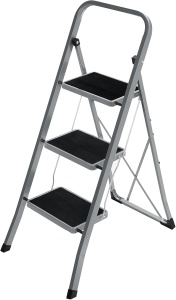 Scara pliabila cu 3 trepte Songmics, otel, gri/negru, 46,5 x 74,5 x 105 cm, Resigilat, Grad A
