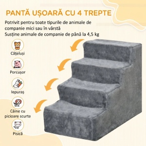 Scara portabila caini 4 trepte, material catifelat detasabil, PAL, 60x35x44cm, Gri deschis - Verificat A · Re-Bloom - Img 4