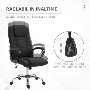 Scaun birou ergonomic basculant si captusit, inaltime reglabila, spatar inalt cu cotiere, 5 roti, 62x76x110-119cm, Negru - Verificat A · Re-Bloom - Img 5