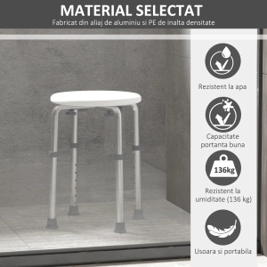 Scaun de dus reglabil, pentru varstnici/persoane cu dizabilitati, aliaj de aluminiu/plastic, alb, 32,5 x 32,5 x 35,5-54 cm, Resigilat, Grad A - Img 6