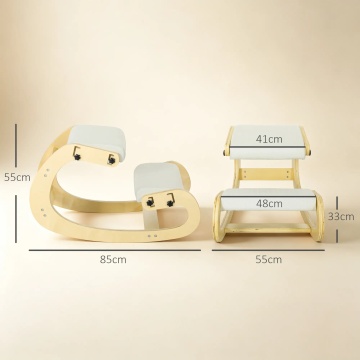 Scaun ergonomic activ reglabil 6 pozitii 55x85x55 cm, tapiterie tip in 100% poliester, lemn de mesteacan, perna 7.5 cm, crem - Verificat A · Re-Bloom - Img 3