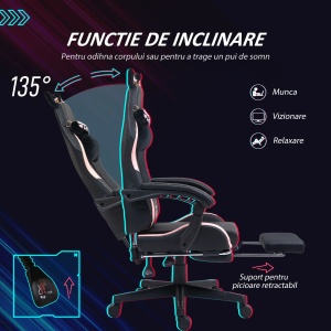 Scaun ergonomic de Gaming, piele ecologica/metal/plastic, negru/roz, 65 x 62 x 116-124 cm, Resigilat, Grad A - Img 5
