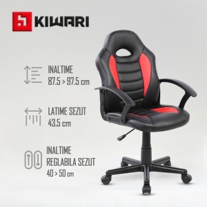 Scaun gaming, material PU+PVC, cadru lemn, baza nylon, mecanism reglabil, brate fixe, roti silentioase, inaltime ajustabila, Negru, Resigilat, Grad A - Img 4