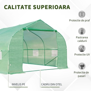 Sera pentru gradina Re-Bloom, cadru otel/PE 140g/m², 6x3x2 m, ferestre 40x40 cm, 4 franghii + 4 suruburi incluse, verde - Verificat A · Re-Bloom - Img 6