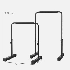 Set 2 bare paralele fitness 70x50x80-105 cm, inaltime reglabila 4 nivele, maner 62 cm, cadru otel patrat, negru - Verificat A · Re-Bloom - Img 3