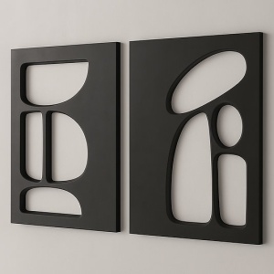 Set 2 decoratiuni de perete Re-Bloom, MDF, negru, 50 x 70 cm
