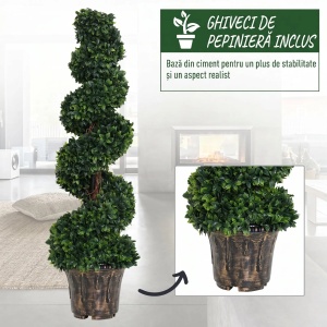 Set 2 plante artificiale buxus spirala Re-Bloom, PE/ciment, inaltime 120 cm, diametru 32 cm, vas diametru 28x22.5 cm, verde - Verificat A · Re-Bloom - Img 5