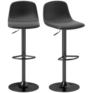 Set 2 scaune de bar cu spatar, piele ecologica/otel/spuma, negru, 40,5 x 44 x 84-104 cm, Resigilat, Grad A