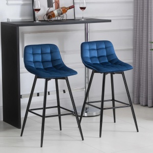 Set 2 scaune de bar Re-Bloom, catifea/metal, albastru/negru, 45 x 47 x 88 cm, Resigilat, Grad A - Img 2