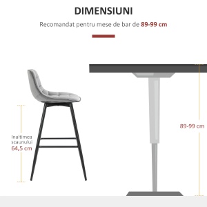 Set 2 scaune de bar stil nordic cu spatar si suport picioare, poliester/metal, 45x47x88 cm, sezut 42x35cm/inaltime 64.5cm, spatar 42.5x22.5cm, capacitate 120kg, gri/negru - Verificat A · Re-Bloom - Img 4