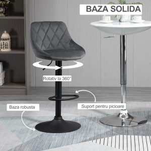 Set 2 scaune de bar tapitate Re-Bloom, poliester/metal, gri inchis/negru, 51.5 x 48 x 83-104 cm, Resigilat, Grad A - Img 6