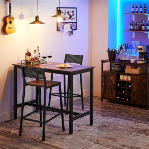 Set 2 scaune de bar Vasagle, inalte cu spatar, cadru metalic, sezut MDF, industrial, 51x43x97cm, maro rustic si negru, Resigilat, Grad A - Img 4