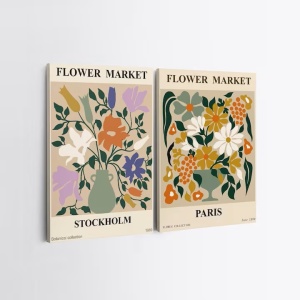 Set 2 tablouri decorative Re-Bloom, model floral, lemn/panza, multicolor, 50 x 70 cm - Img 3
