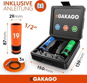Set 3 Chei Tubulare cu Protectie Gakago, 17mm /19mm /21mm - Pentru Schimbarea Rotilor Fara Zgarieturi - Img 3
