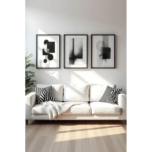Set 3 tablouri decorative MDF/lemn masiv, 3x50x70 cm, alb/negru - Verificat B · Re-Bloom