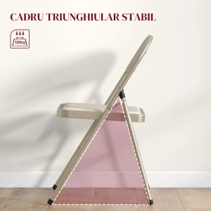 Set 4 scaune pliabile moderne cu perne, otel/poliester/spuma, 45x46x78 cm pliat 45x97x9 cm, sezut 37x37x45cm, spatar 42x36cm, capacitate 120kg, bej - Verificat A · Re-Bloom - Img 5