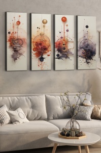 Set 4 tablouri decorative canvas, 4x30x90 cm, panza 100%, cadru lemn grosime 3cm, multicolor - Verificat A · Re-Bloom