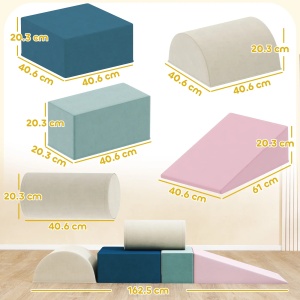 Set 5 blocuri spuma pentru bebelusi Re-Bloom, samt/spuma, 61x40.6x60 cm, construit+jucat+catarit, varsta 0.5-3 ani, 15 kg, multicolor - Verificat A · Re-Bloom - Img 2