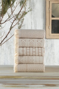 Set 5 prosoape, bumbac 100%, 38x65 cm, 270g/m², lavabil 40°C, bej - Verificat A · Re-Bloom - Img 1