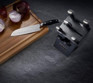 Set 6 cutite pentru bucatarie + foarfeca + suport Granit, Orient, Origin Series, premium, otel inoxidabil German X50 Ultra+, negru, Resigilat, Grad A - Img 3