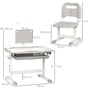 Set birou si scaun pentru copii Re-Bloom, reglabile, LED, MDF/otel/polipropilena, gri, Resigilat, Grad A - Img 3