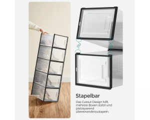 Set de 18 organizatoare pentru incaltaminte Songmics, polipropilena, transparent/negru, 25 x 35 x 18,5 cm, Resigilat, Grad A - Img 3