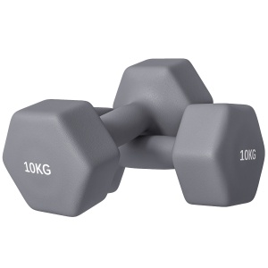 Set de 2 gantere hexagonale, antiaderente, metal/plastic, gri, 26 x 12 x 12 cm, 10 KG, Resigilat, Grad A