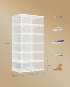 Set de 2 organizatoare pliabile pentru incaltaminte Songmics, polipropilena, transparent/alb, 51,2 x 35,5 x 105 cm, Resigilat, Grad A - Img 3