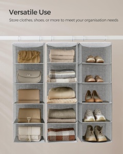 Set de 2 organizatoare suspendate Songmics, bambus/textil/metal, gri, 30 x 30 x 90 cm, Resigilat, Grad A - Img 3