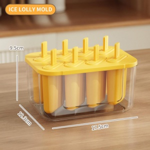 Set de 2 recipiente pentru cuburi de gheata si inghetata YiChenPlus, plastic, galben/transparent, 17,5 x 12,3 x 9,5 cm - Img 3