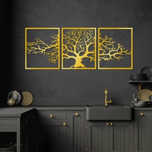 Set decoratiuni de perete Re-Bloom, 3 piese, metal, auriu, 49 x 60 cm - Img 3