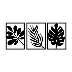 Set decoratiuni de perete Re-Bloom, 3 piese, metal, negru, 104 x 46 cm